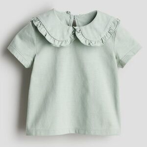 H&M Baby Jersey Top with Ruffle Collar in Dusty Green